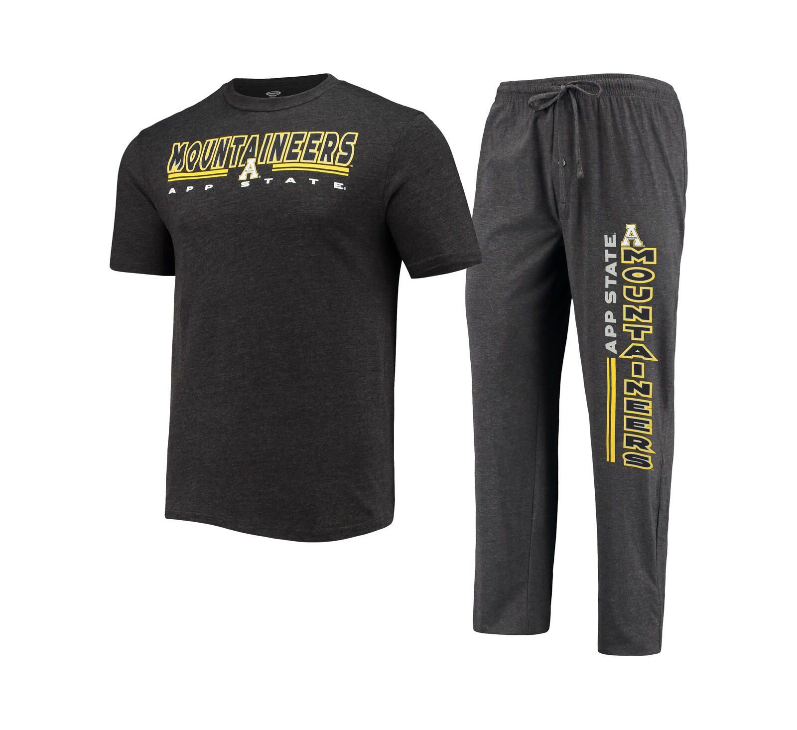 Men's Concepts Sport Heathered Charcoal and Black Appalachian State Mountaineers Meter T-shirt and Pants Sleep Set