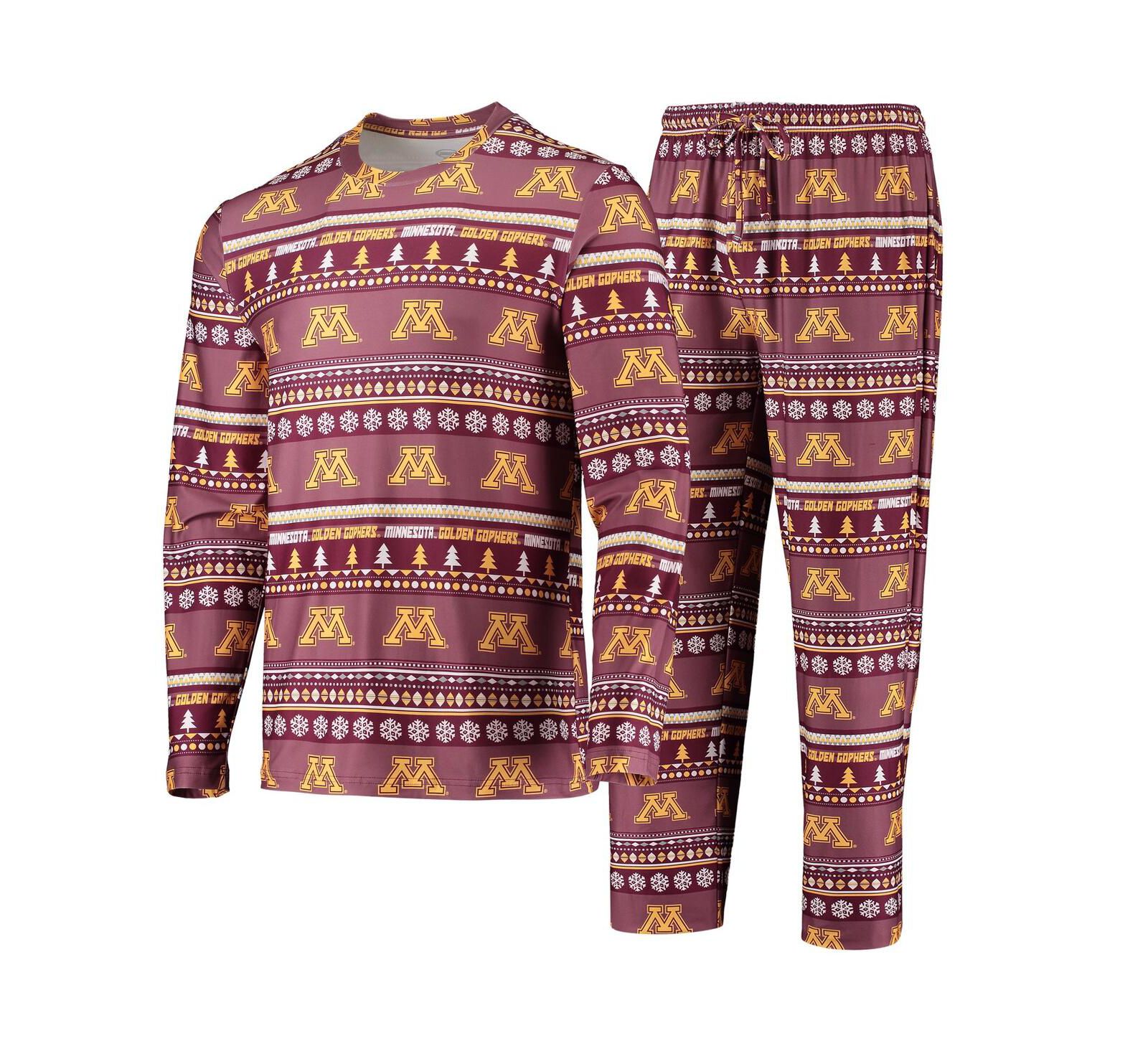 Men's Concepts Sport Maroon Minnesota Golden Gophers Ugly Sweater Long Sleeve T-shirt and Pants Sleep Set
