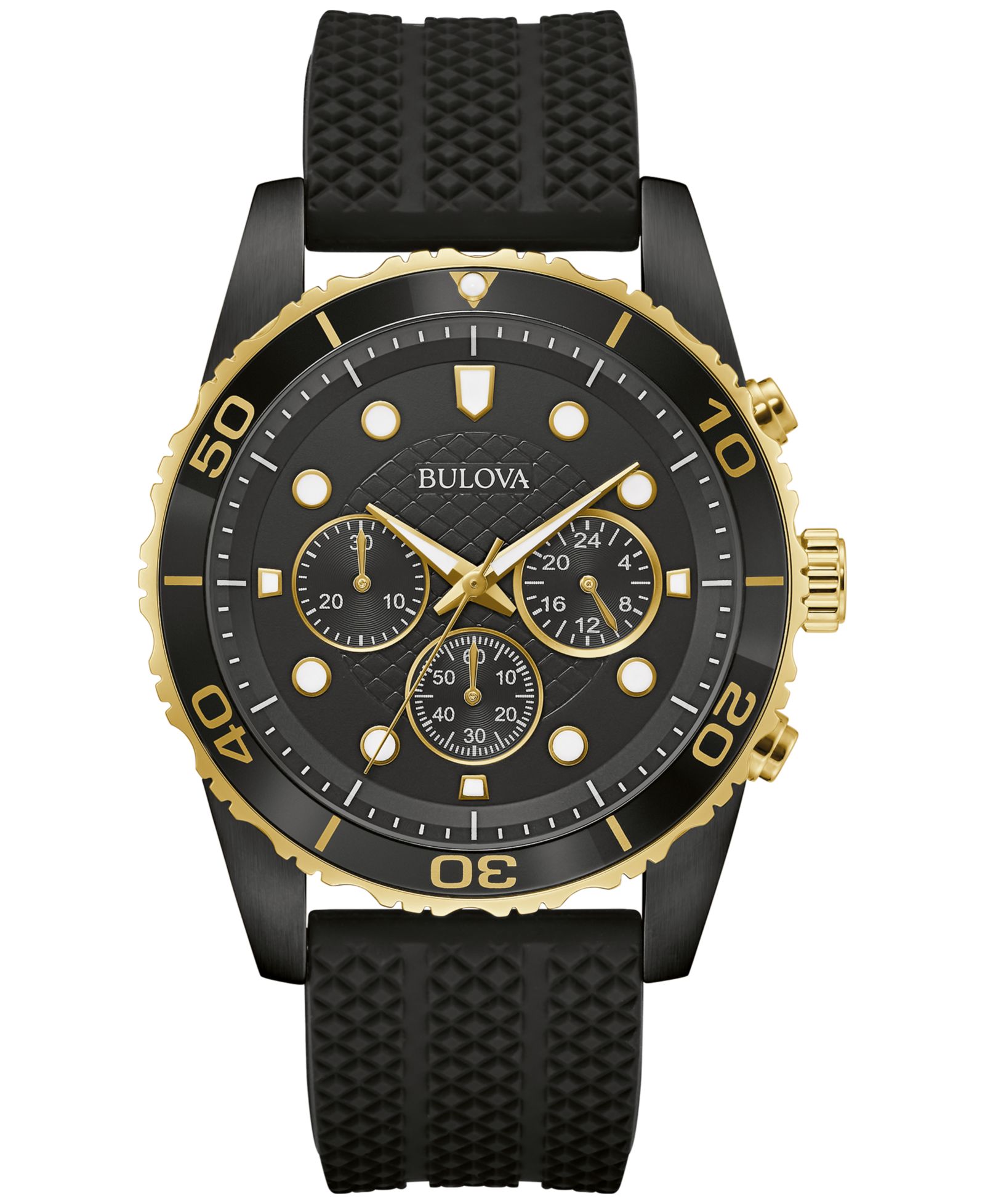 Bulova Men's Chronograph Classic Black Silicone Strap Watch 43mm