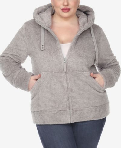 Белая куртка с капюшоном из шерсти Sherpa Plus Size, White Mark