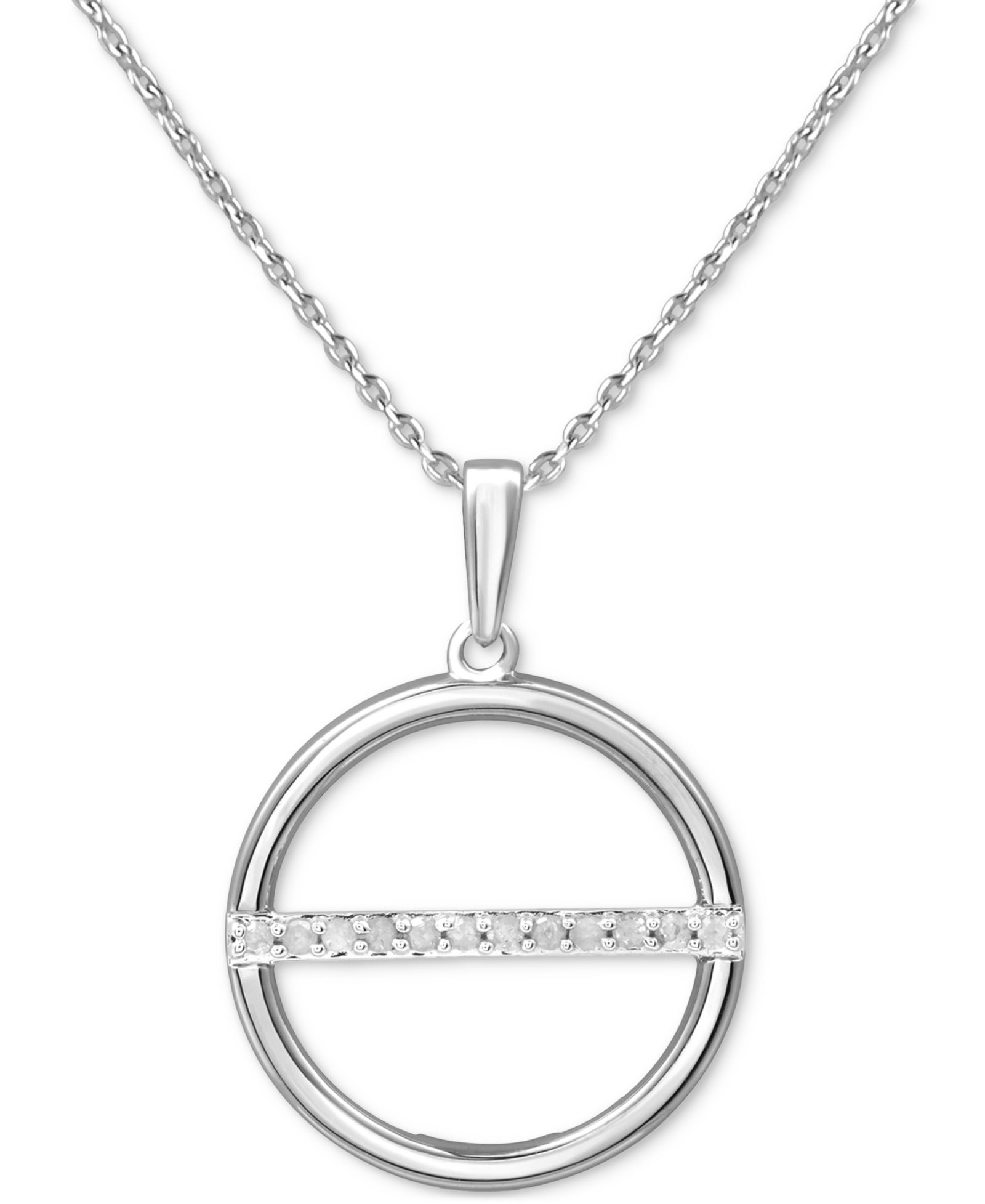 Diamond Circle Bar 18" Pendant Necklace (1/10 ct. t.w.) в Sterling Silver или 14k Gold-Plated Sterling Silver