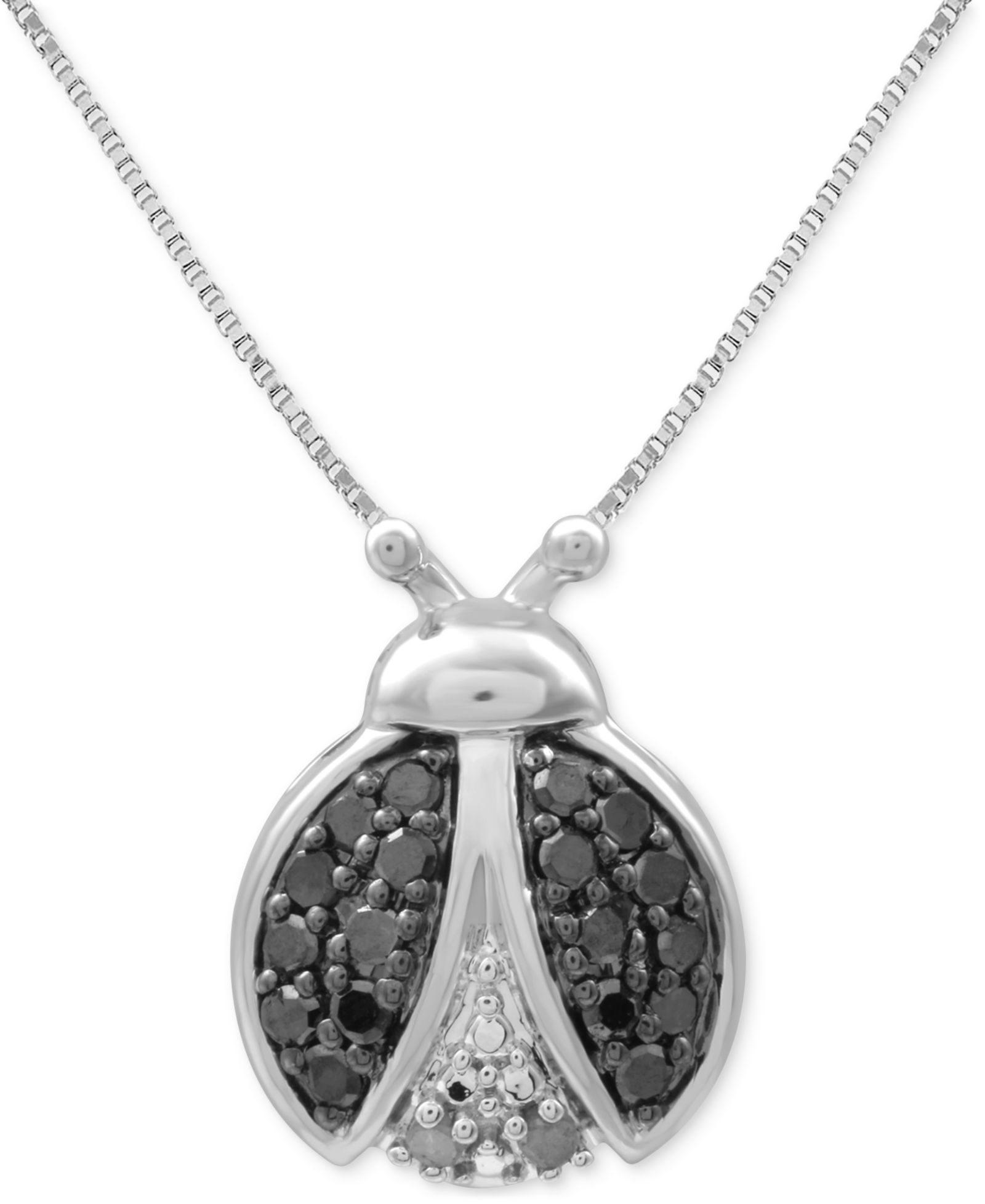 Подвеска Black Diamond & White Diamond Accent Ladybug 18" из стерлингового серебра или 14k Gold-Plated Sterling Silver