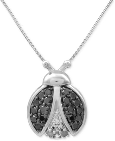 Подвеска Black Diamond & White Diamond Accent Ladybug 18" из стерлингового серебра или 14k Gold-Plated Sterling Silver
