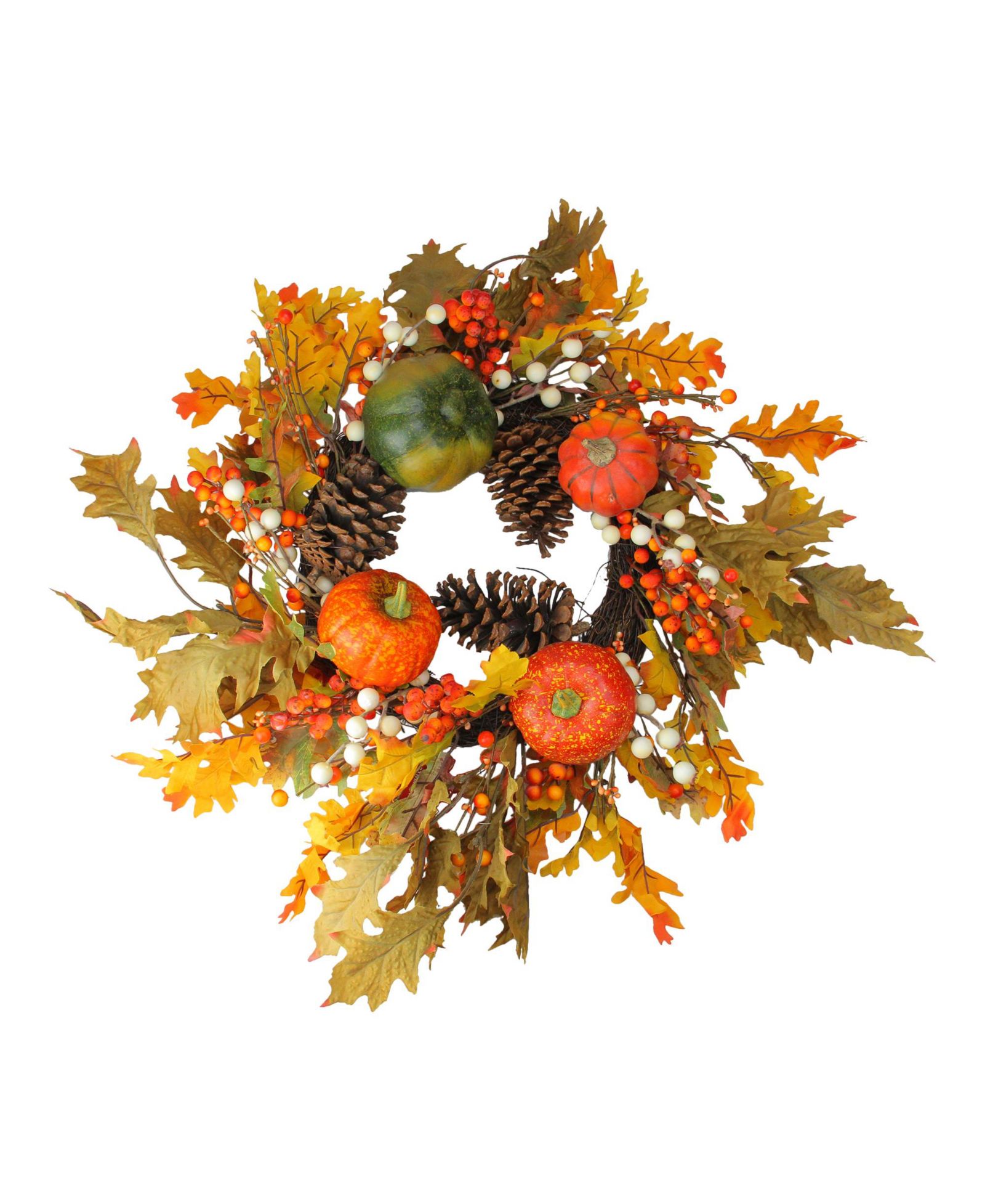 Искусственный венок Northlight Fallen Leaves с шишками и тыквами на День благодарения, 24"