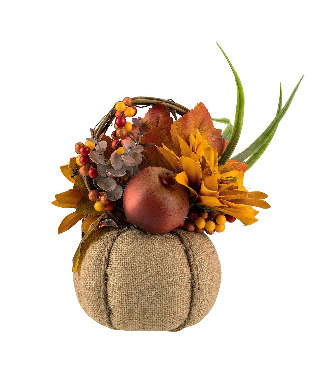 Декоративная композиция Northlight Mixed Autumn Harvest Flora в тыквенной корзине, 9"