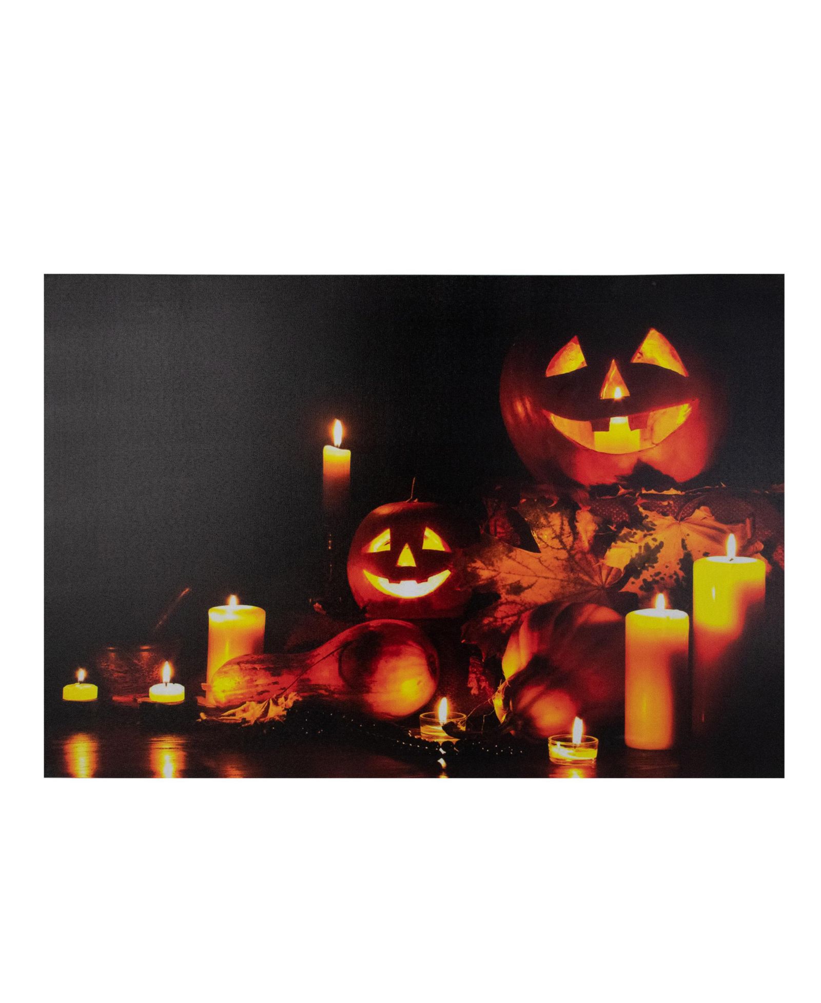 Настенный декор Halloween Canvas с LED-подсветкой Jack-O-Lanterns и листьями, 15.75" x 23.5"