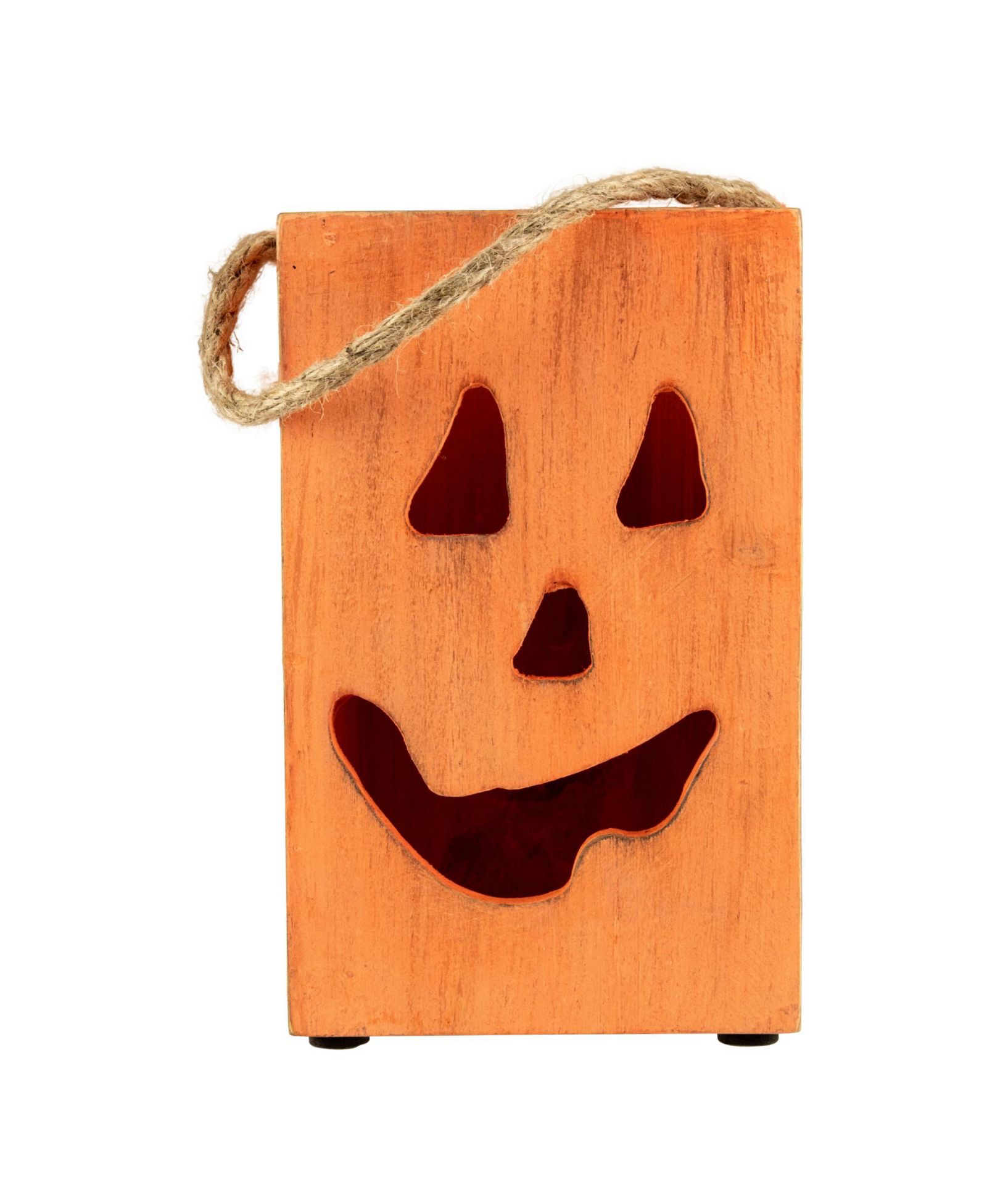 Large Wood Jack-O-Lantern Halloween Candle Lantern, 8"