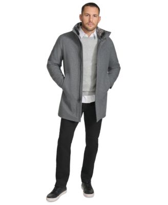 Calvin Klein Men's Urban Walker Coat with Detachable Faux Rabbit Fur at Interior Collar