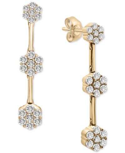 Wrapped in Love™ Diamond Triple Flower Cluster Drop Earrings (1-1/2 ct. t.w.) in 14k Gold, Created for Macy's