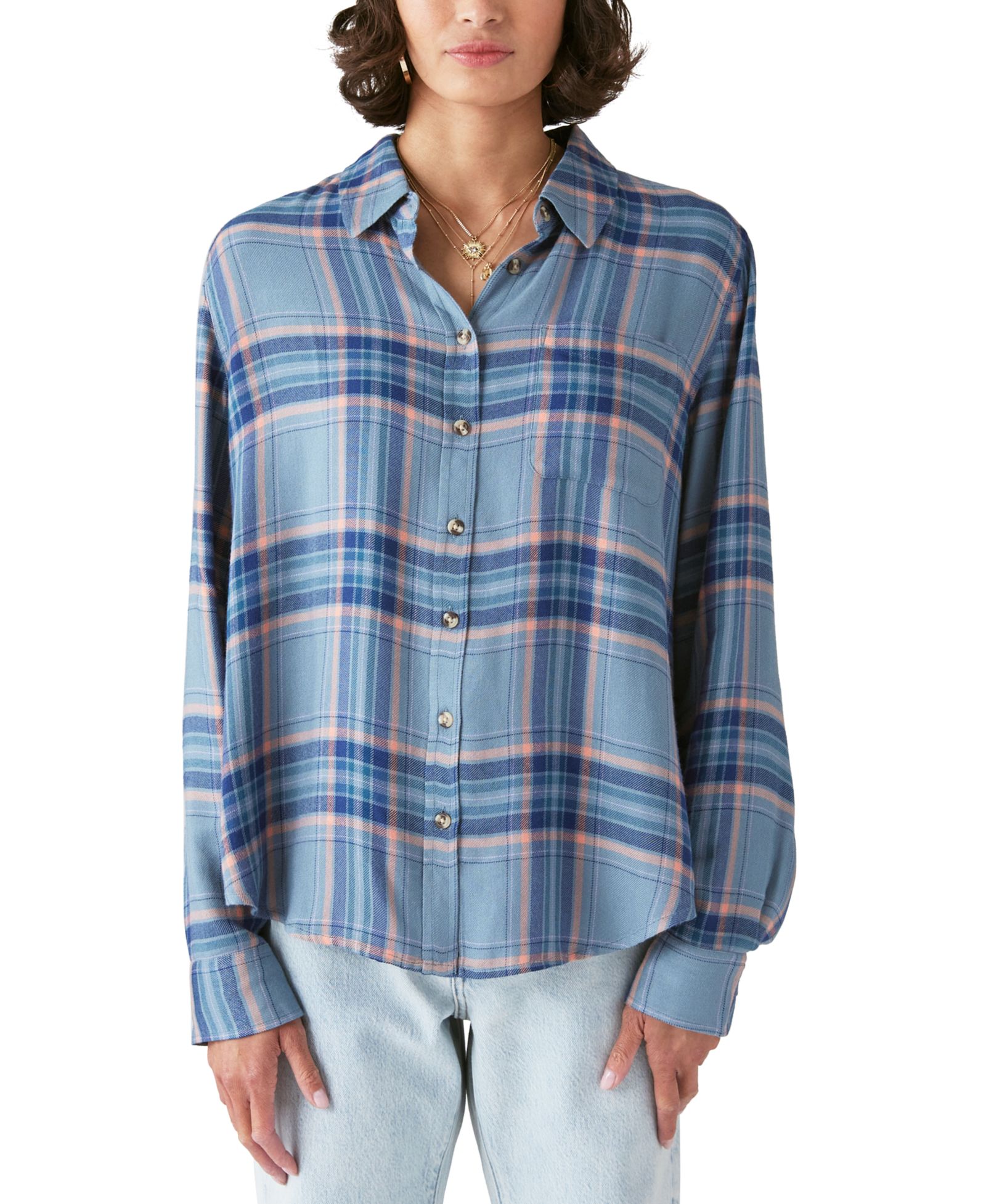 Lucky Brand Women's Plaid Button-Down Boyfriend Shirt