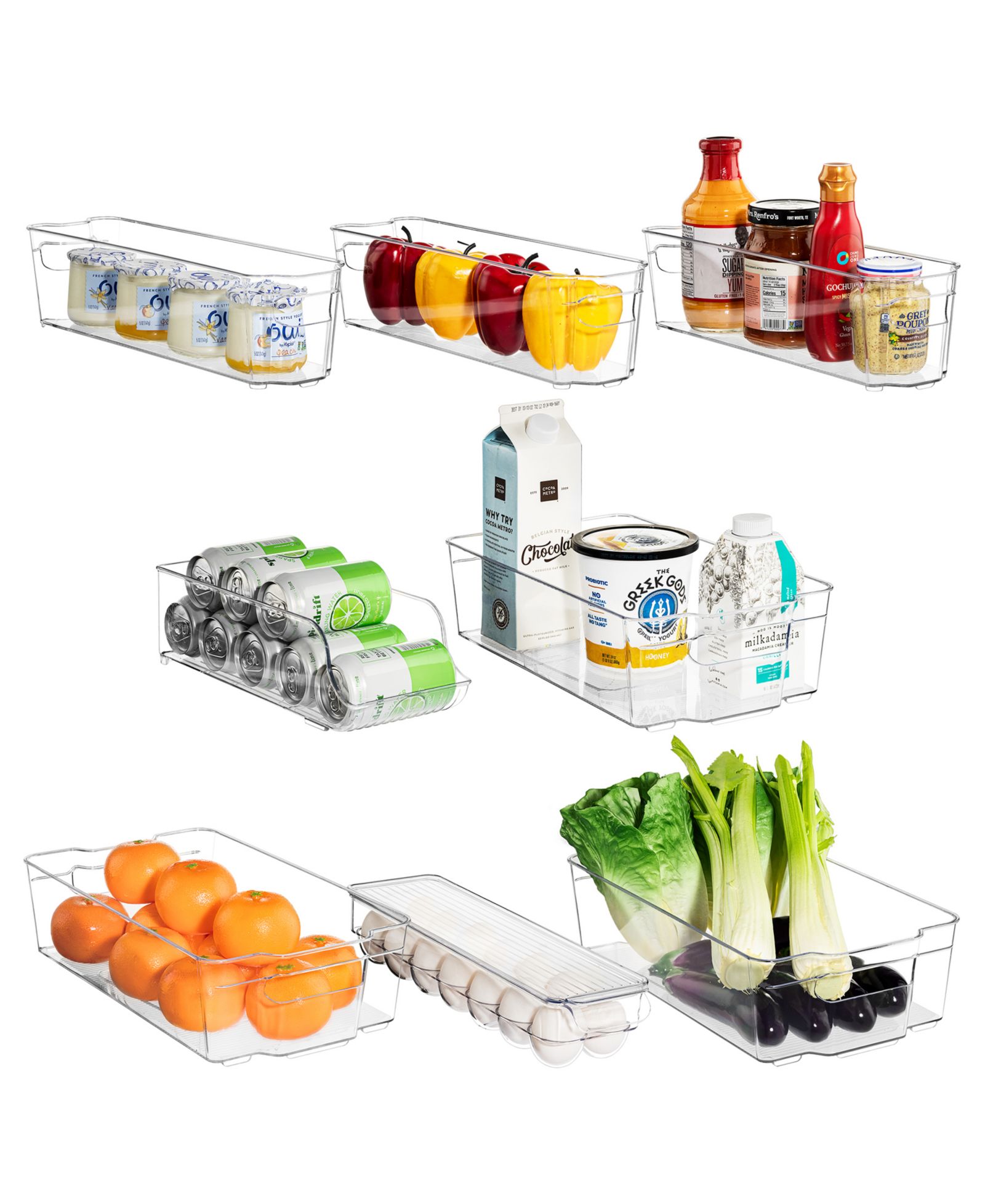 Sorbus 8-Piece Clear Open Bin Containers Set - Organize Fridge & Pantry Essentials
