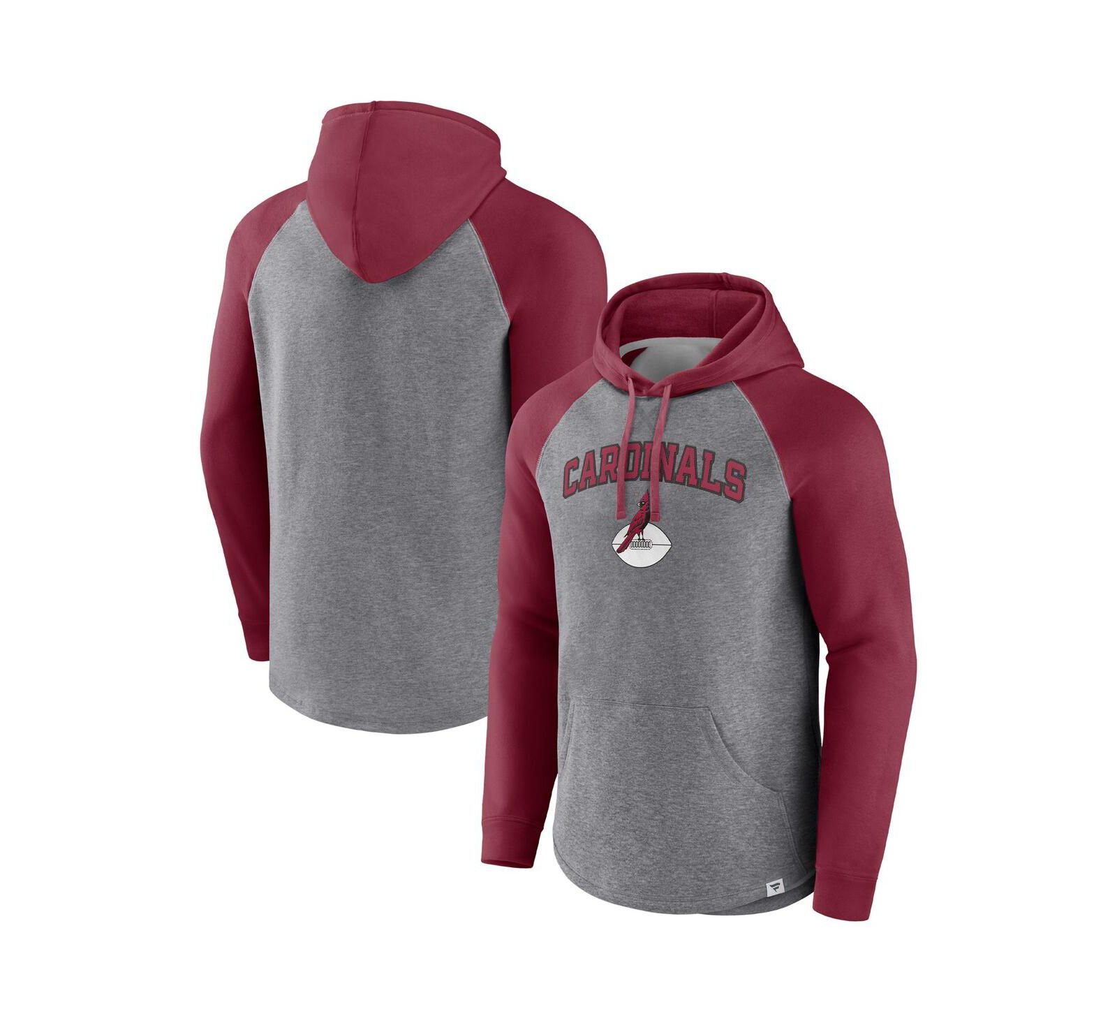 Fanatics Мужской свитшот Raglan Pullover Heathered Gray, Cardinal Arizona Cardinals By Design