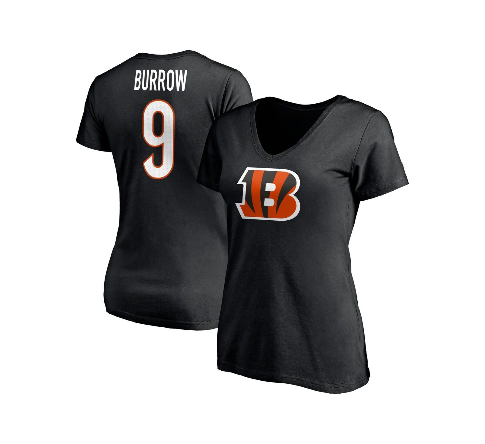Women's Fanatics Joe Burrow Black Cincinnati Bengals Player Icon Name and Number V-Neck T-shirt