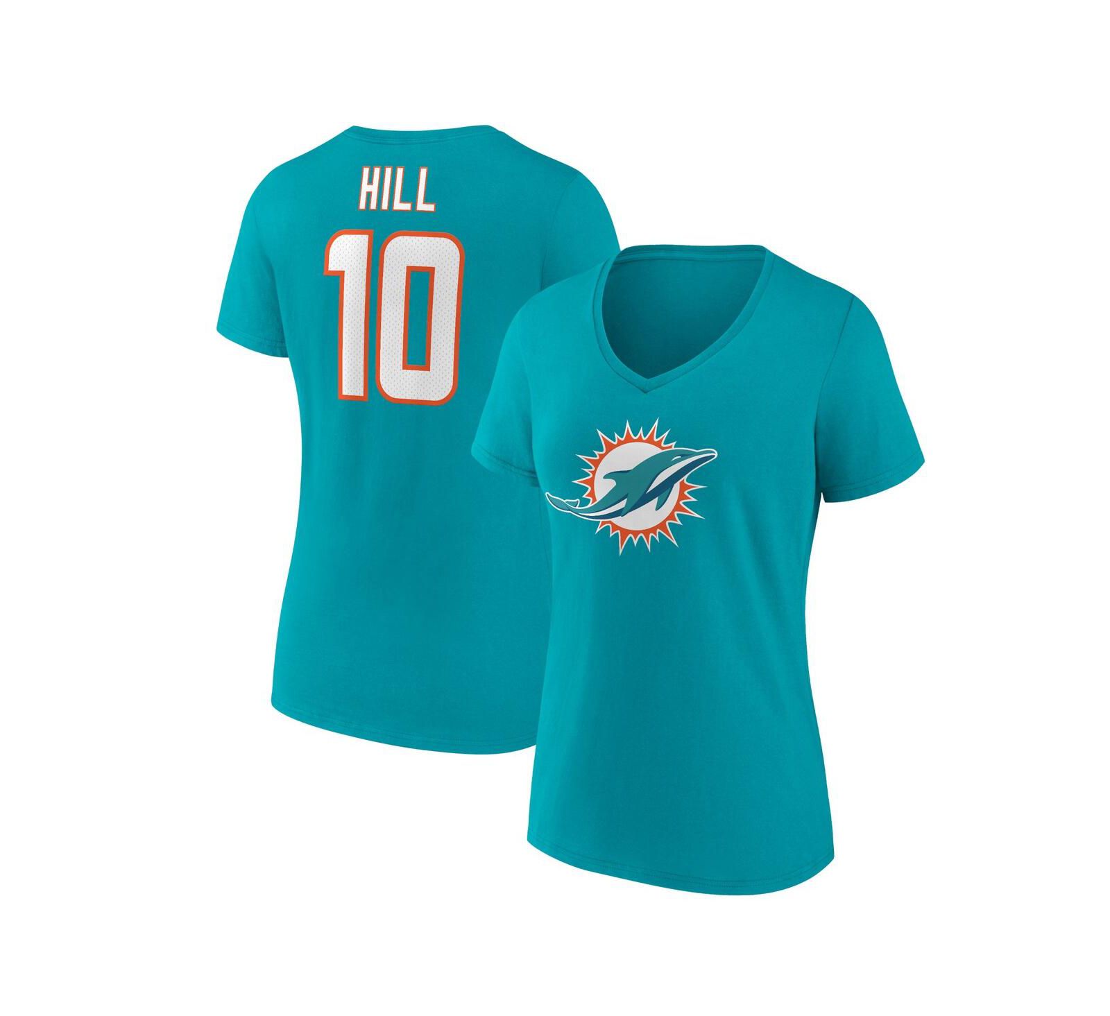 Женская футболка Fanatics Tyreek Hill Aqua Miami Dolphins Player Icon V-Neck