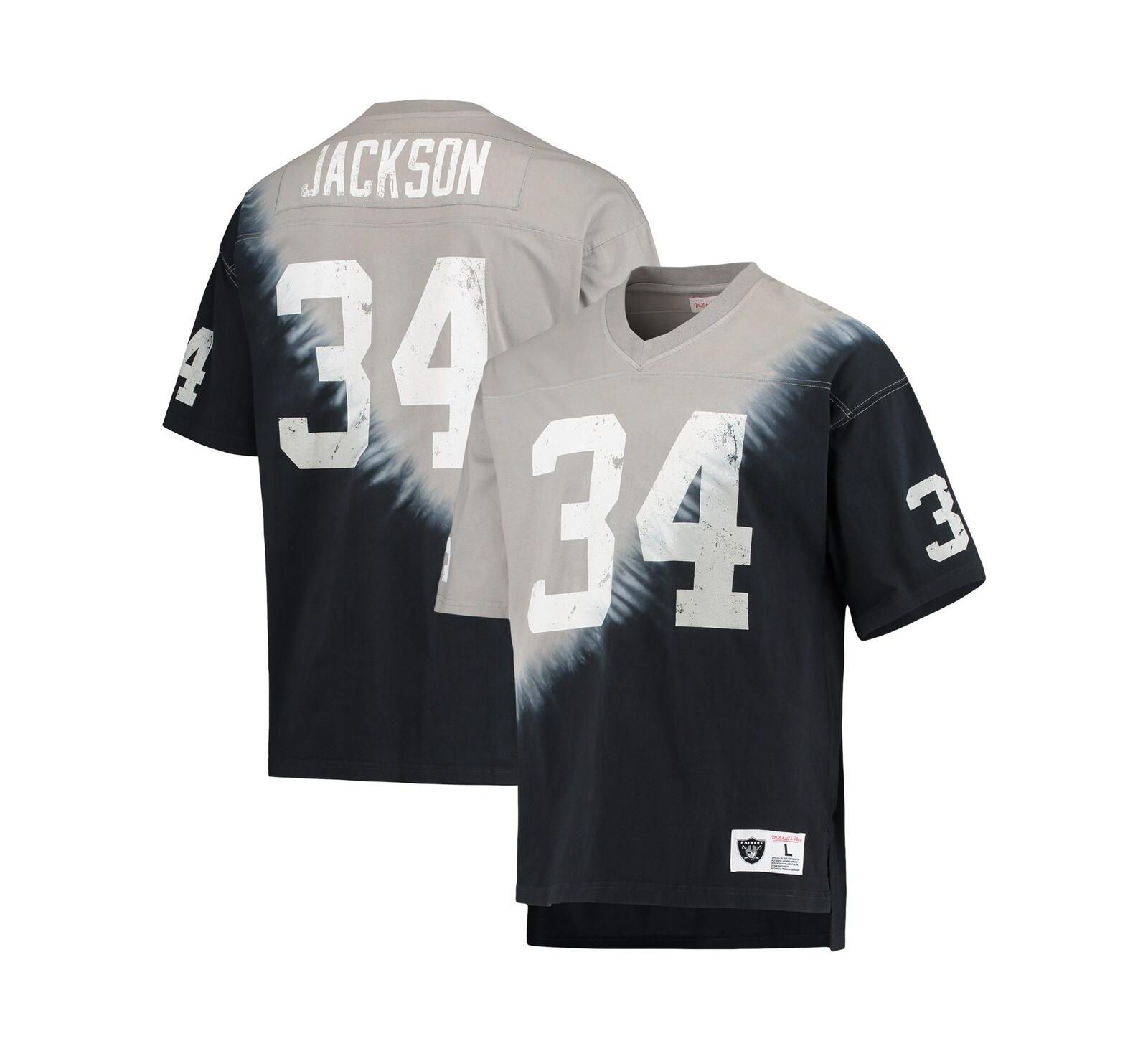 Мужская футболка Mitchell & Ness Bo Jackson Black, Silver Las Vegas Raiders Retired Player Name and Number Diagonal Tie-Dye V-Neck