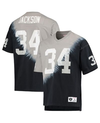 Мужская футболка Mitchell & Ness Bo Jackson Black, Silver Las Vegas Raiders Retired Player Name and Number Diagonal Tie-Dye V-Neck