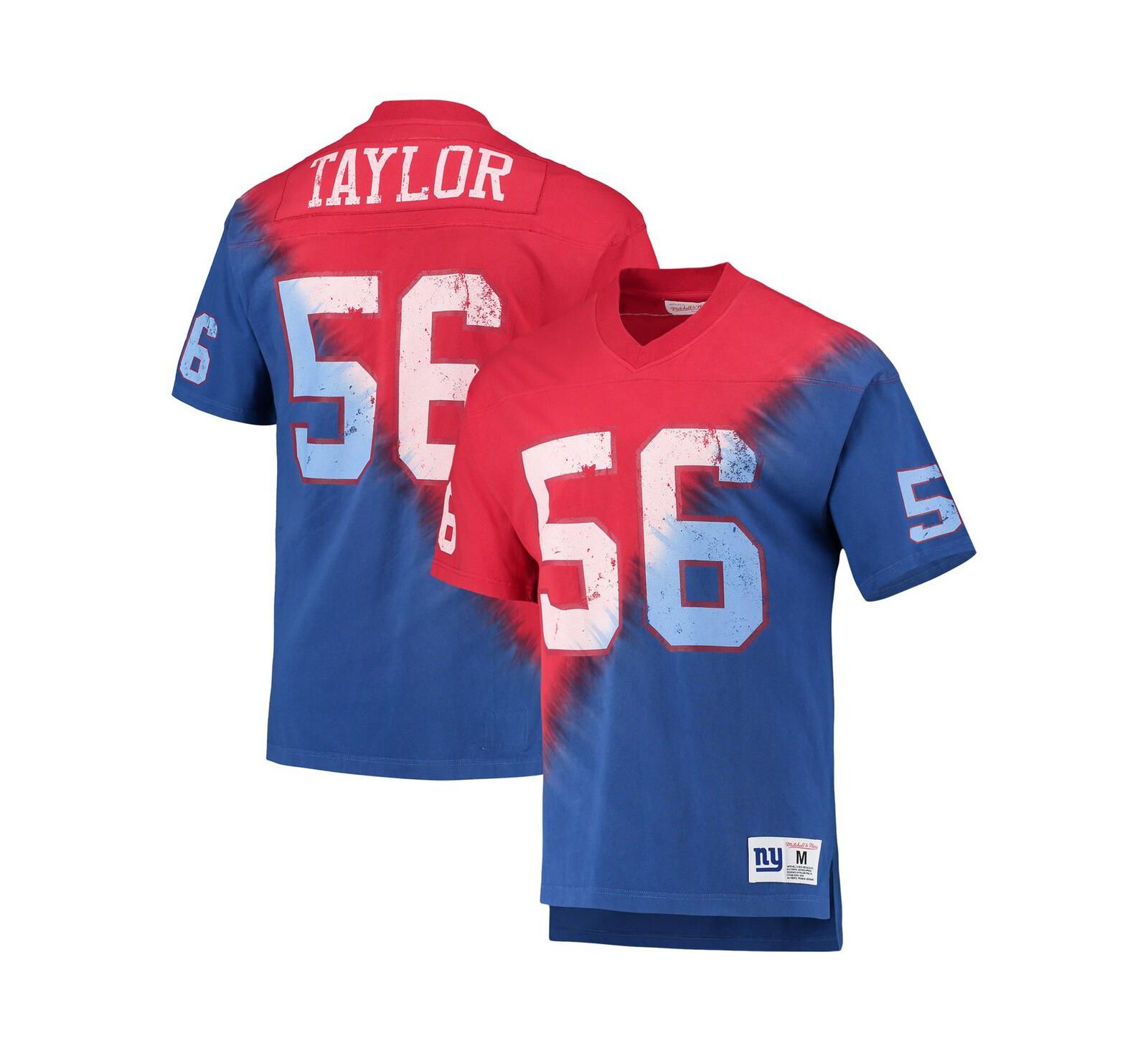 Футболка Mitchell & Ness Men's Lawrence Taylor Red, Royal New York Giants Retired Player Name and Number Diagonal Tie-Dye V-Neck