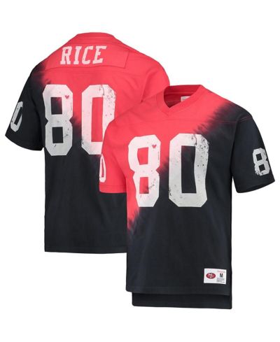Мужская футболка Mitchell & Ness Jerry Rice Black, Red San Francisco 49ers Retired Player Name and Number Diagonal Tie-Dye V-Neck