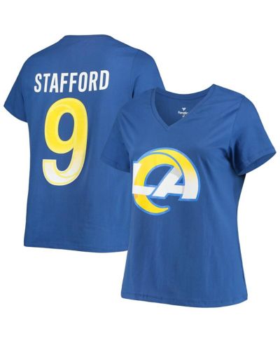 Женский Fanatics Matthew Stafford Royal Los Angeles Rams Plus Size Player Name and Number V-Neck T-shirt
