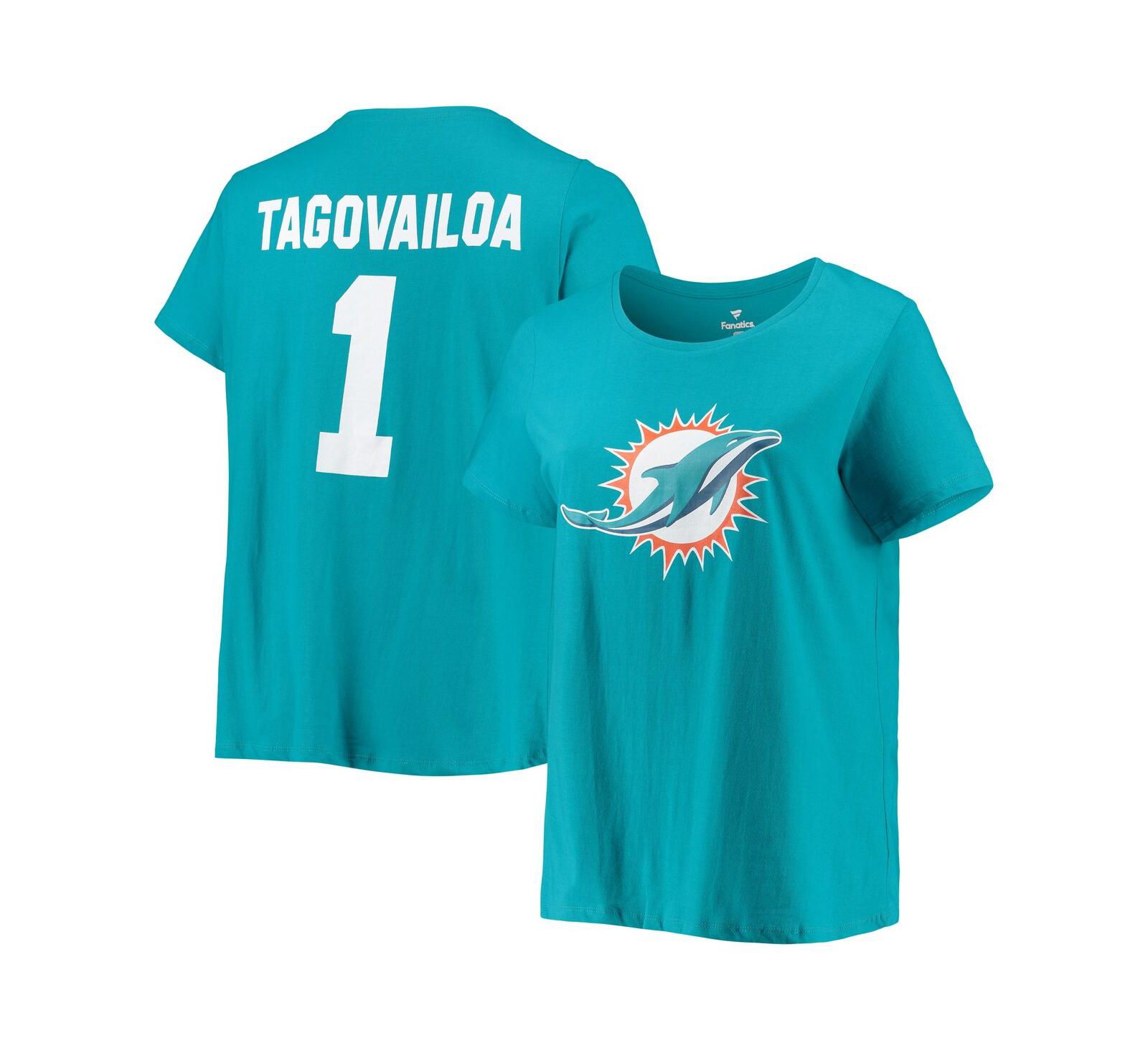 Женская футболка Fanatics Tua Tagovailoa Aqua Miami Dolphins Plus Size Name and Number