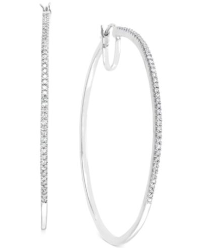 Diamond Oversized Hoop Earrings in 14k Gold over Sterling Silver or Sterling Silver (1/2 ct. t.w.)