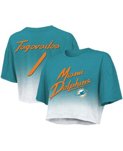 Женский укороченный трикотажный кроп-топ Majestic Threads Tua Tagovailoa Aqua, White Miami Dolphins Drip-Dye
