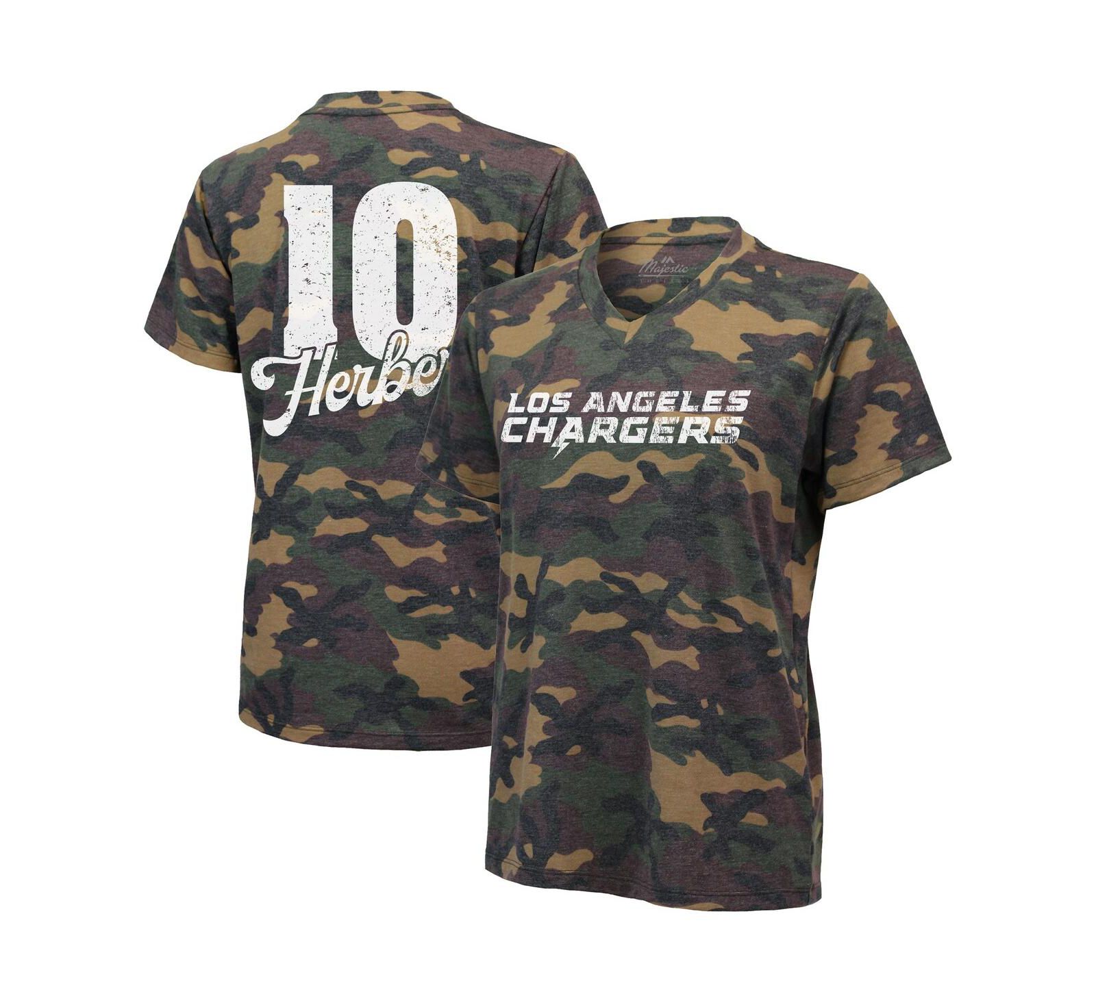 Women's Justin Herbert Camo Los Angeles Chargers Name and Number Tri-Blend V-Neck T-shirt