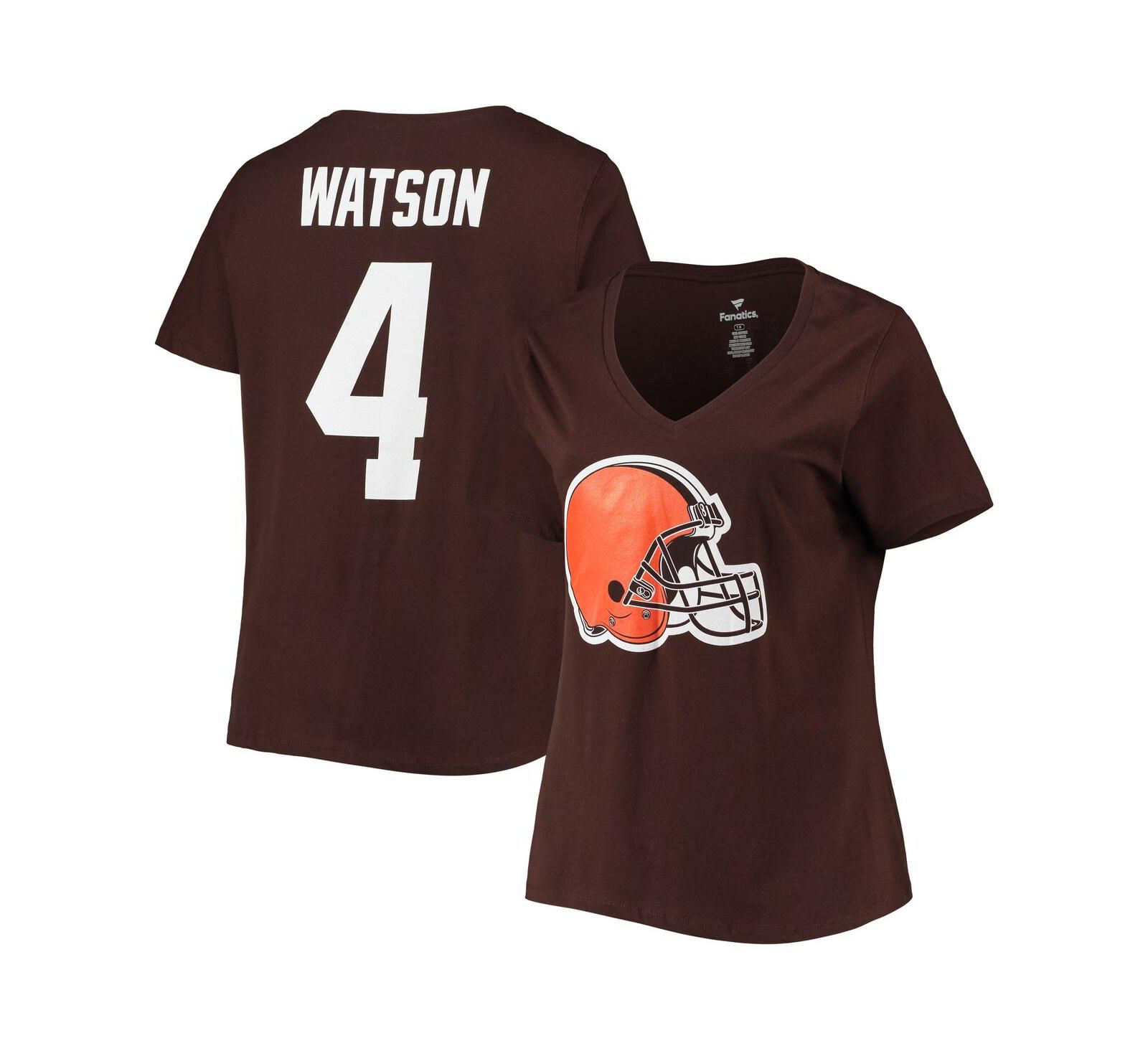 Women's Fanatics Deshaun Watson Brown Cleveland Browns Plus Size Player Name and Number V-Neck T-shirt
