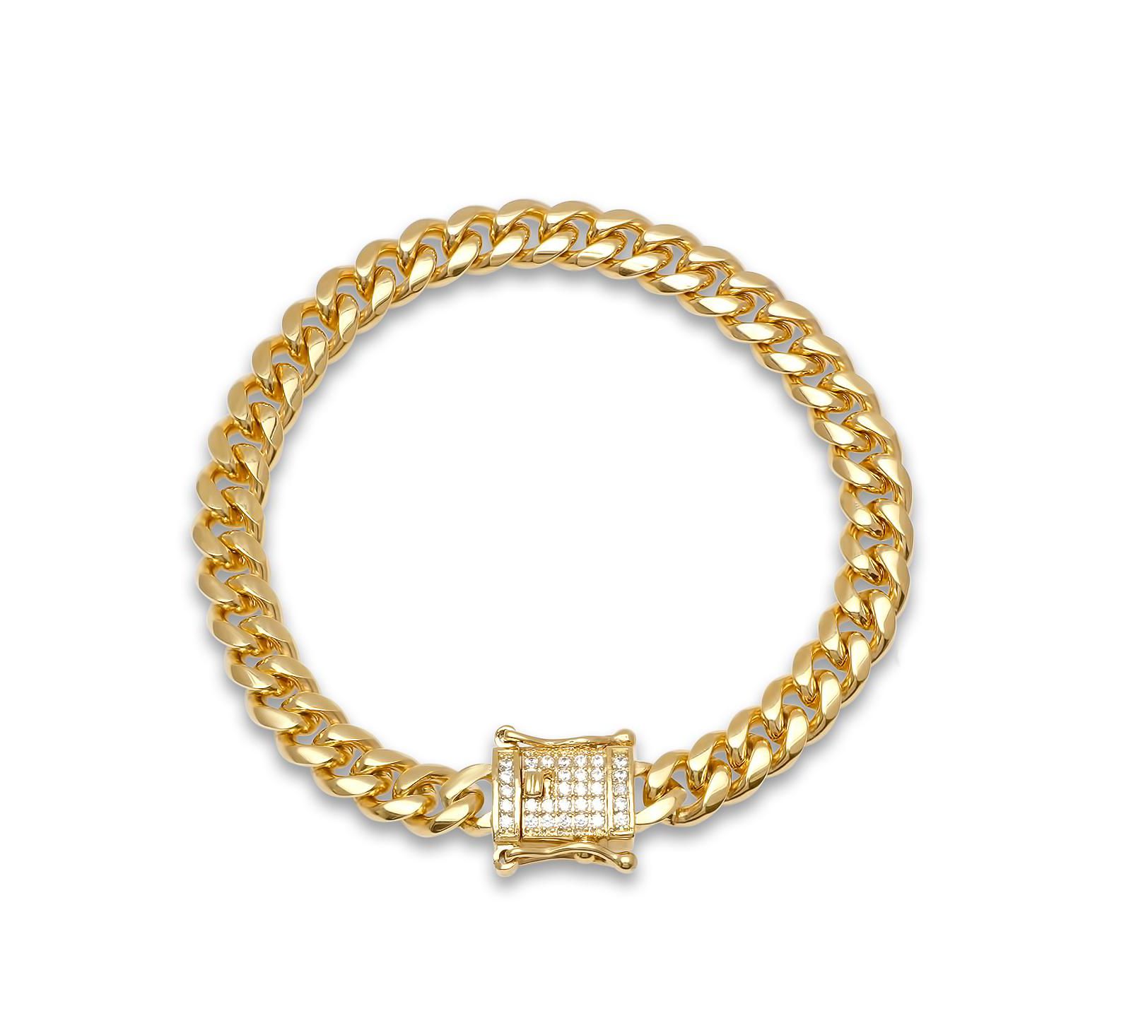 STEELTIME Miami Cuban Chain with Simulated Diamond Box Clasp Bracelet