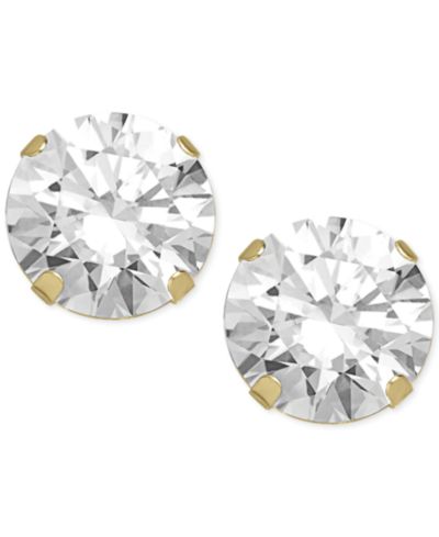 Серьги-гвоздики с цирконием, 14k Gold или 14k White Gold