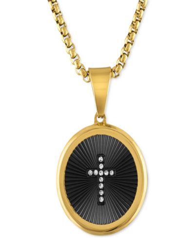 Мужской кулон Diamond Cross Oval 22" из черной и золотистой стали