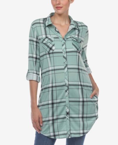 White Mark Women's Plaid Tunic Top Shirt