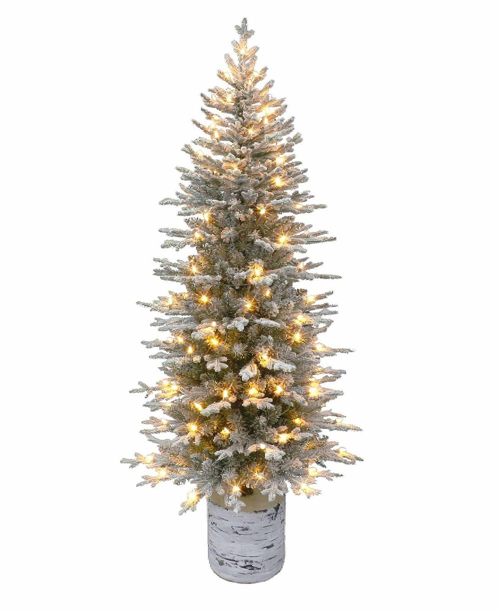 Елка Puleo International 6' Pre-Lit Potted Flocked Arctic Fir Pencil Tree с LED Lights