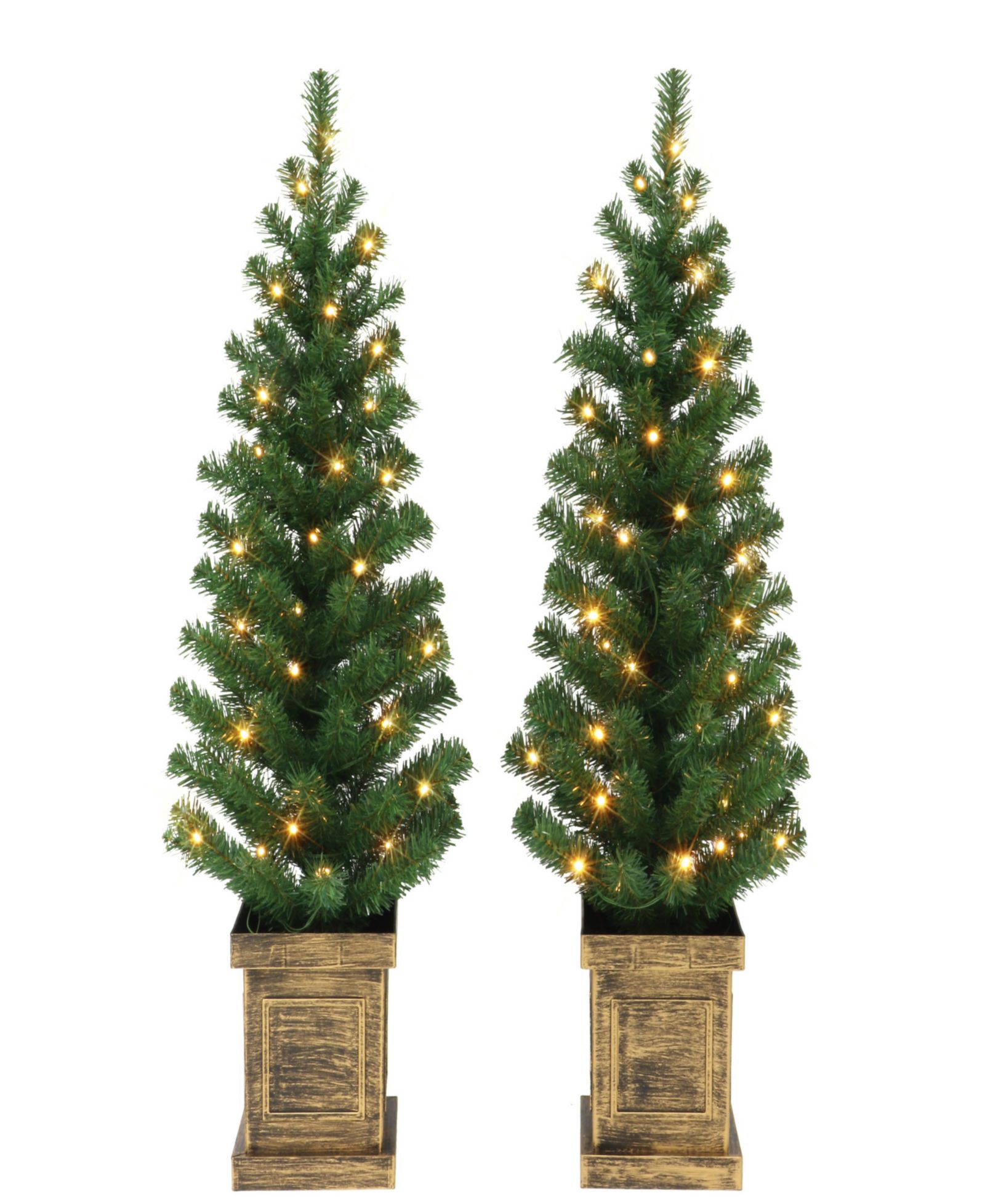 Puleo 3.5' B/O Potted Pre-Lit Trees with 35 Warm White LED Lights, Plastic Pot and 90 Tips, Set of 2