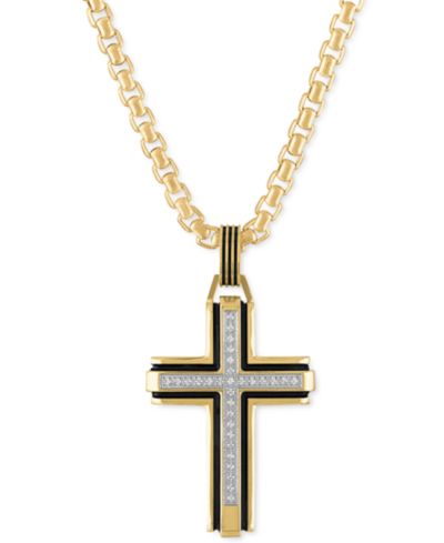Esquire Men's Jewelry Diamond Religious Cross 22" Pendant Necklace (1/6 ct. t.w.), Created for Macy's