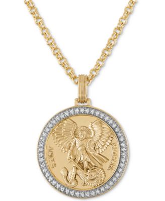 Esquire Men's Jewelry Diamond St. Michael Medallion 22" Pendant Necklace (1/4 ct. t.w.) in 18k Gold-Plated Sterling Silver, Created for Macy's