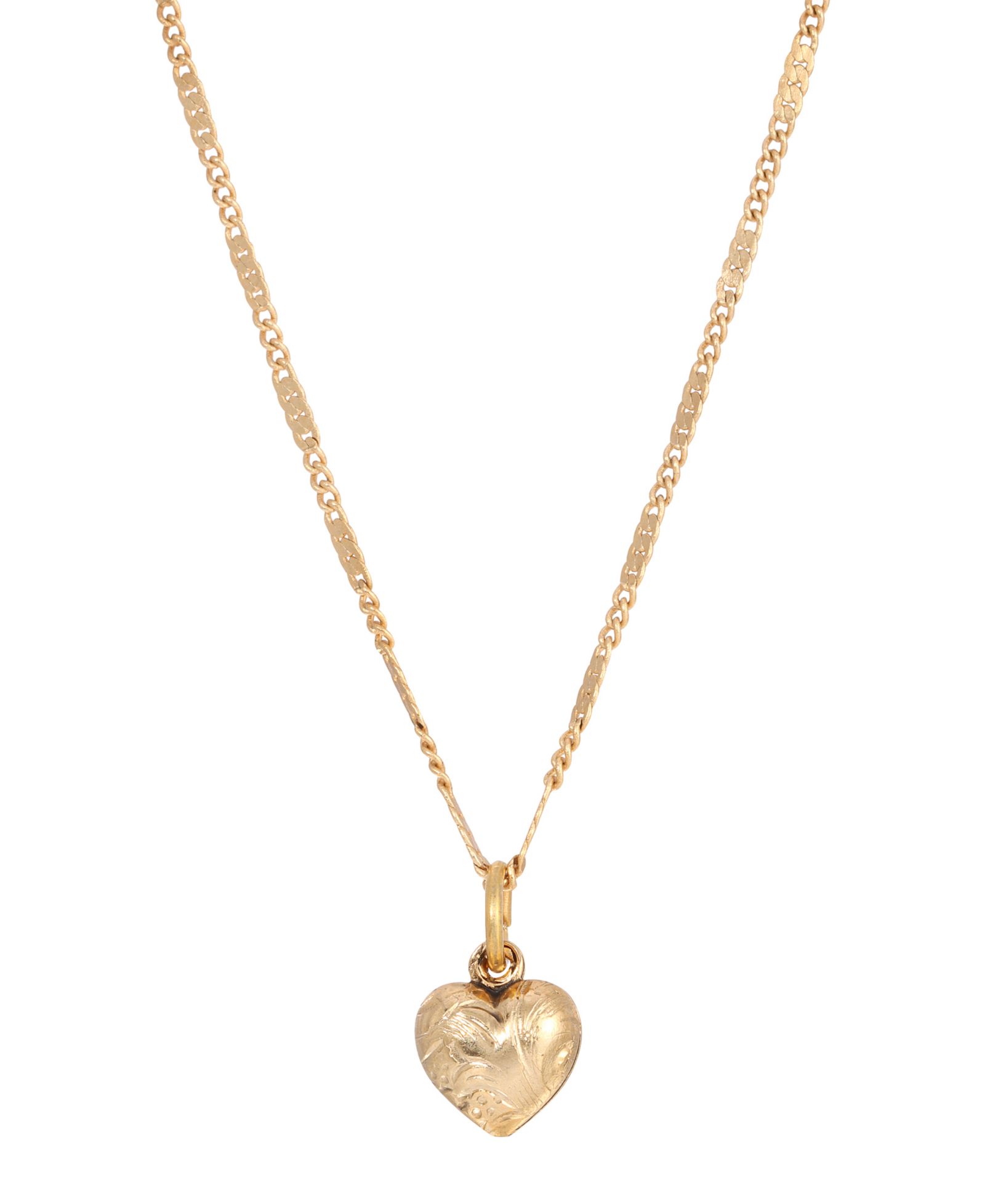 2028 14k Gold-Plated Small Puffed Heart Floral Pattern Necklace