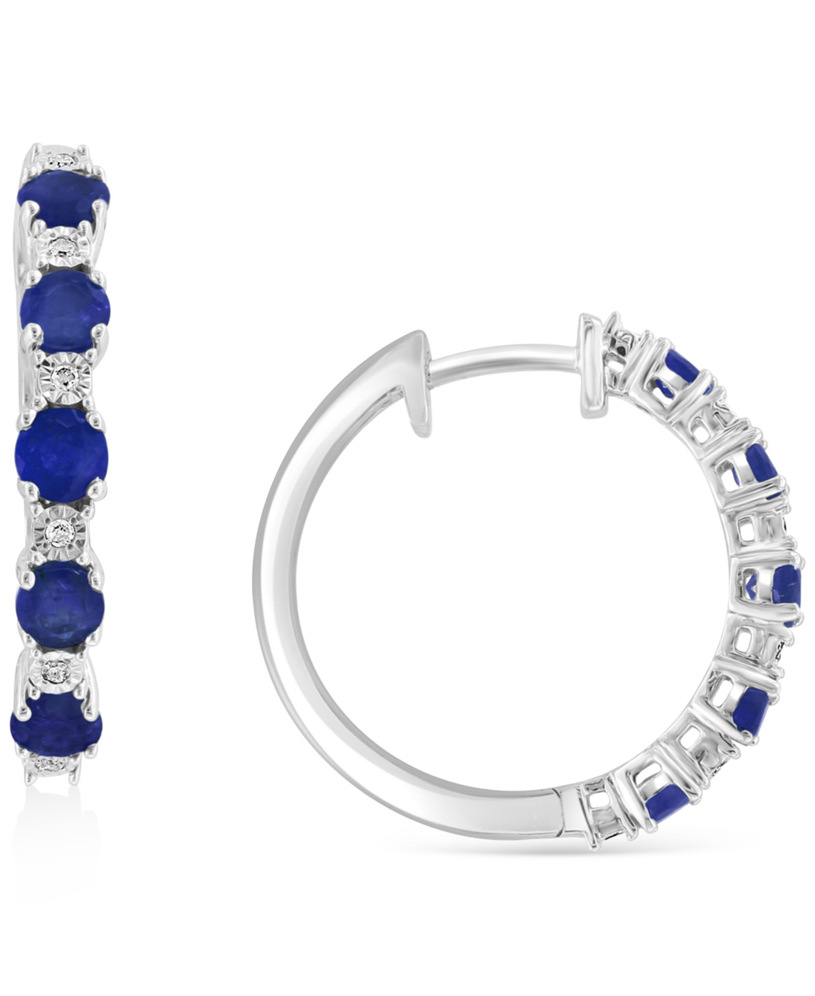 Серьги-кольца EFFY Collection Sapphire & Diamond Accent Small в серебре 0.81"