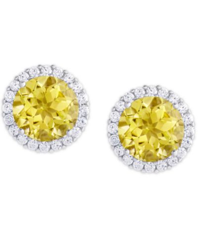 Серьги-гвоздики с круглым фианитом и вставкой из камня Birthstone в серебряном напылении