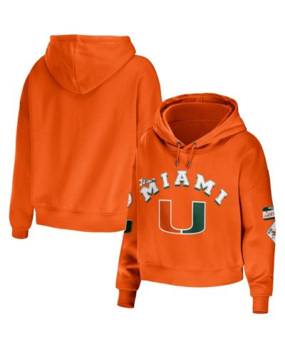 Women's WEAR by Erin Andrews Orange Miami Hurricanes Mixed Media Cropped Pullover Hoodie