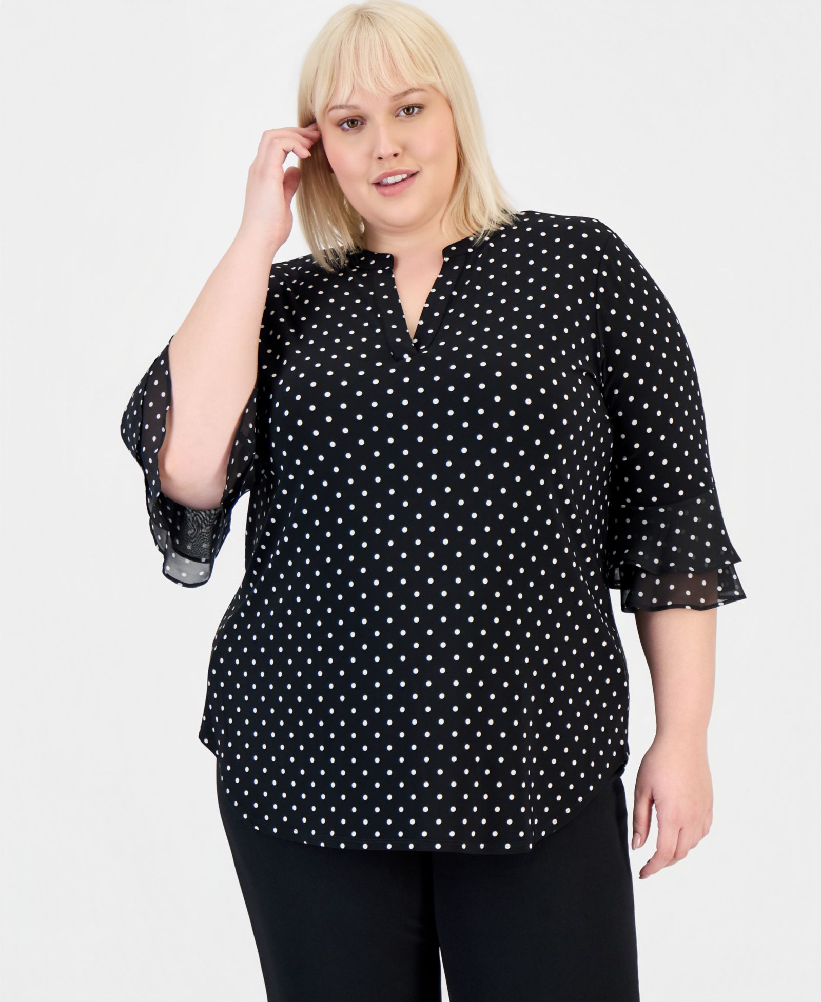 Блузка Kasper Plus Size Dot-Print Flutter-Sleeve