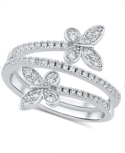 And Now This кольцо-бабочка с фианитом (0.85 ct.t.w.) с напылением из серебра