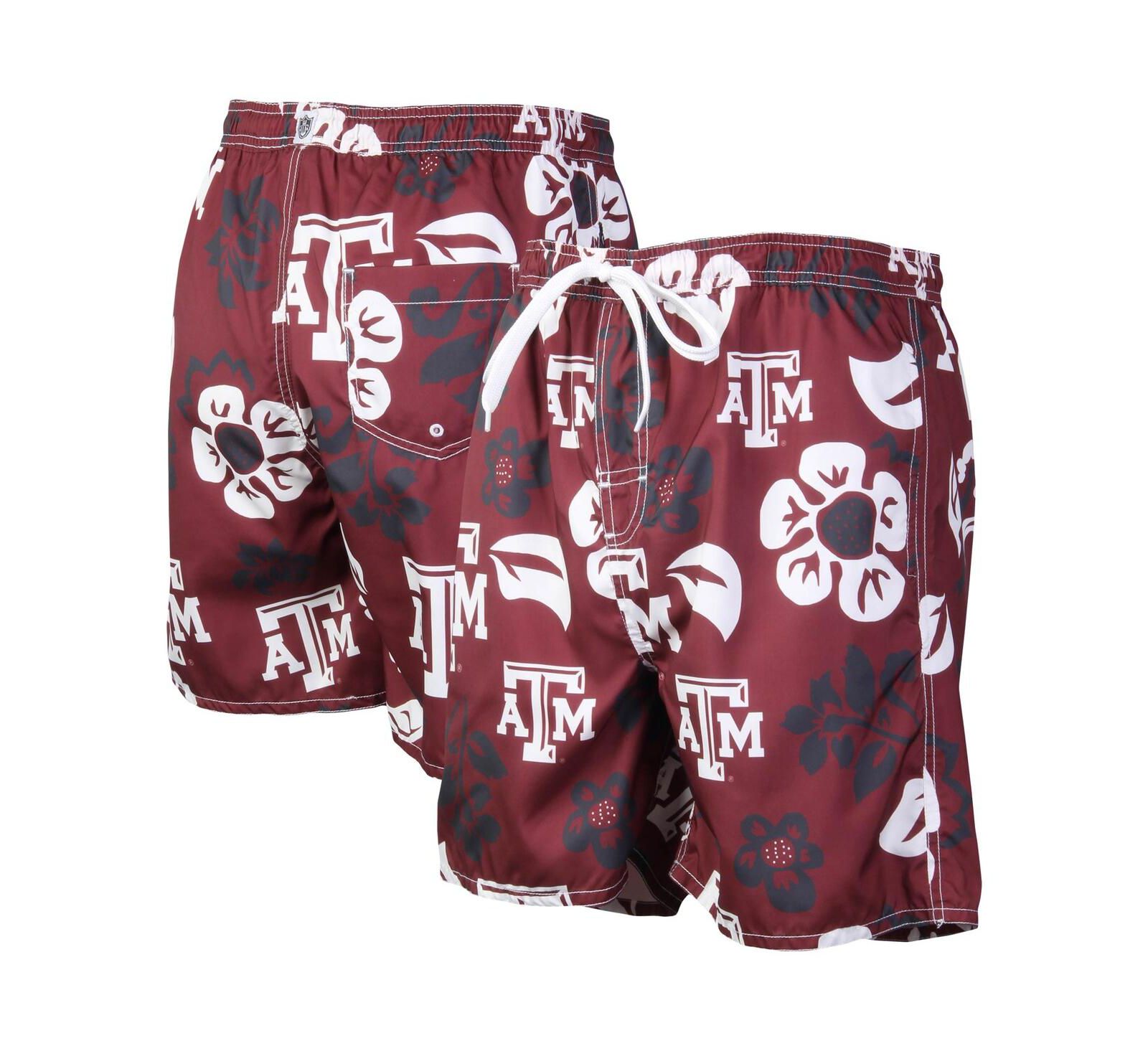 Men's Wes & Willy Maroon Texas A&M Aggies Floral Volley Logo Swim Trunks