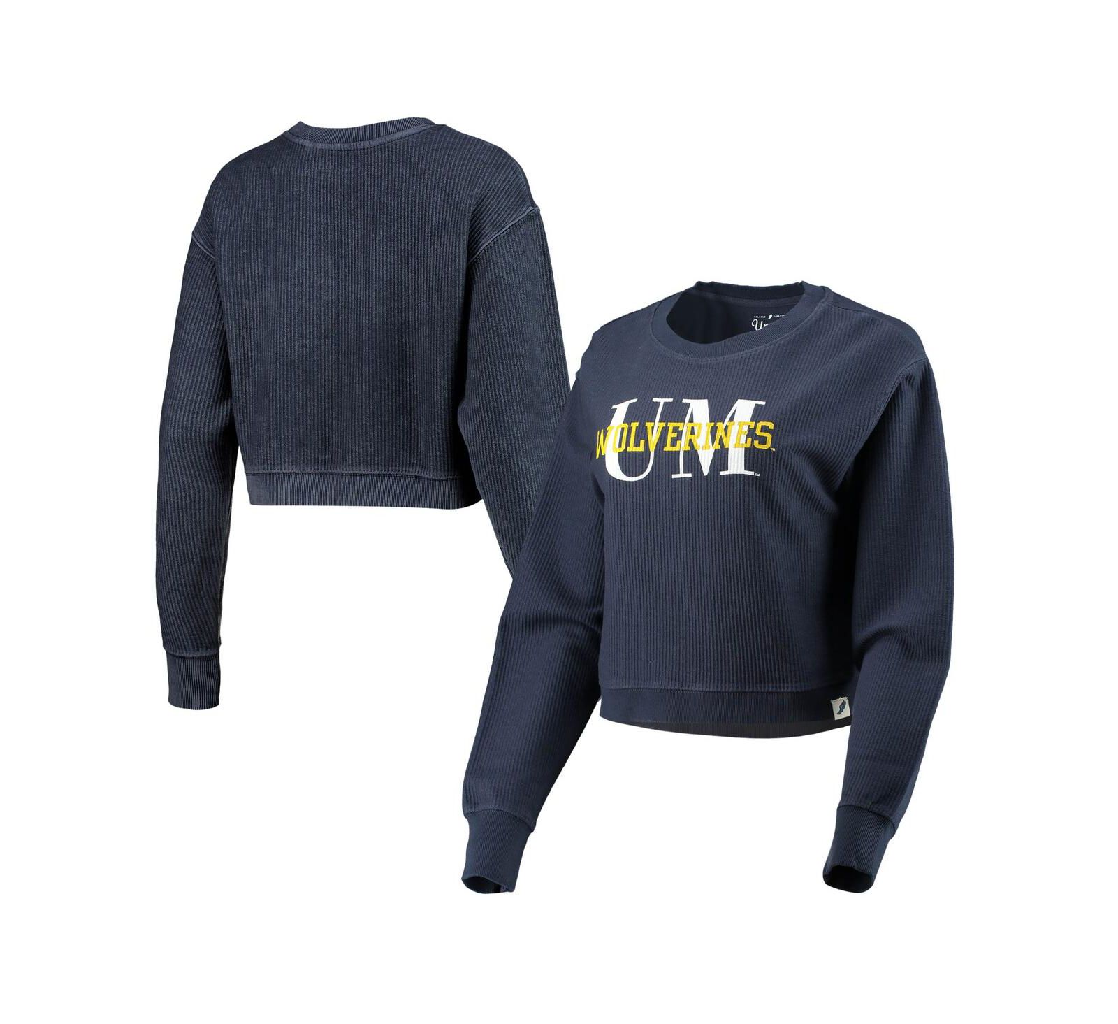 Женский укороченный свитшот League Collegiate Wear Navy Michigan Wolverines Classic Corded Timber