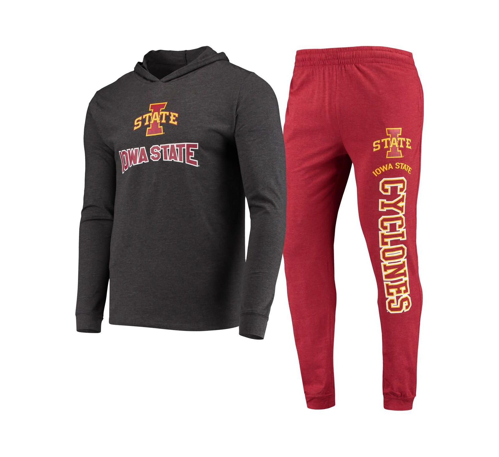 Мужской Concepts Sport Cardinal, Charcoal Iowa State Cyclones Hoodie T-shirt and Jogger Pants Sleep Set