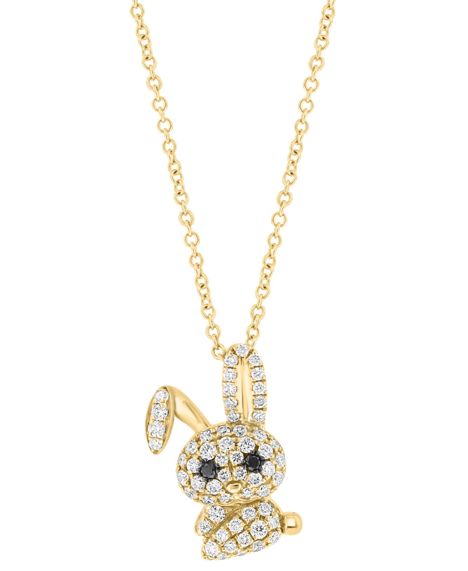 EFFY® White Diamond (3/8 ct. t.w.) & Black Diamond Accent Bunny 18" Pendant в 14k Gold