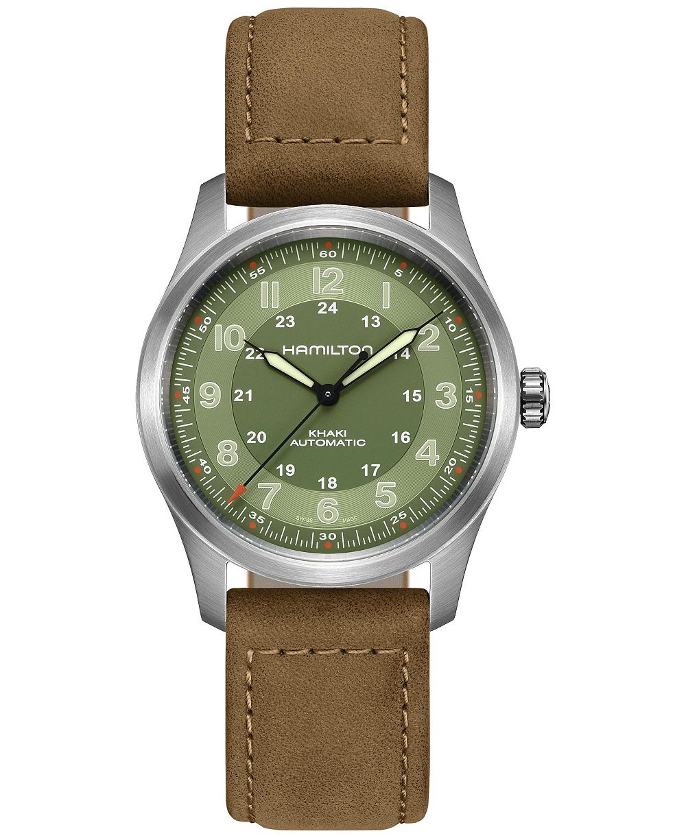 Мужские швейцарские автоматические часы Hamilton Khaki Field с коричневым кожаным ремешком, 38 мм