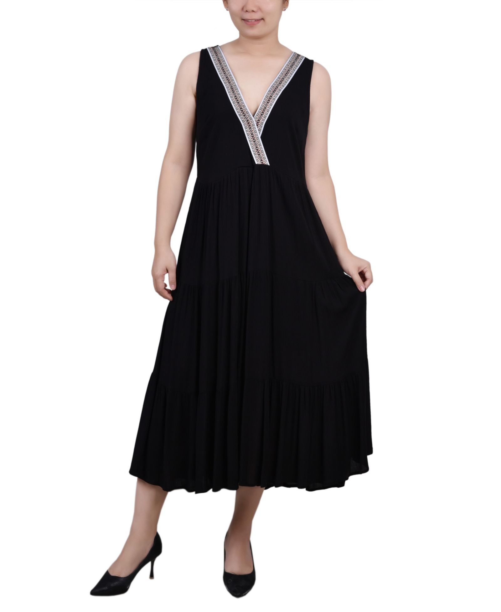 NY Collection Petite Sleeveless Surplice Tiered Dress