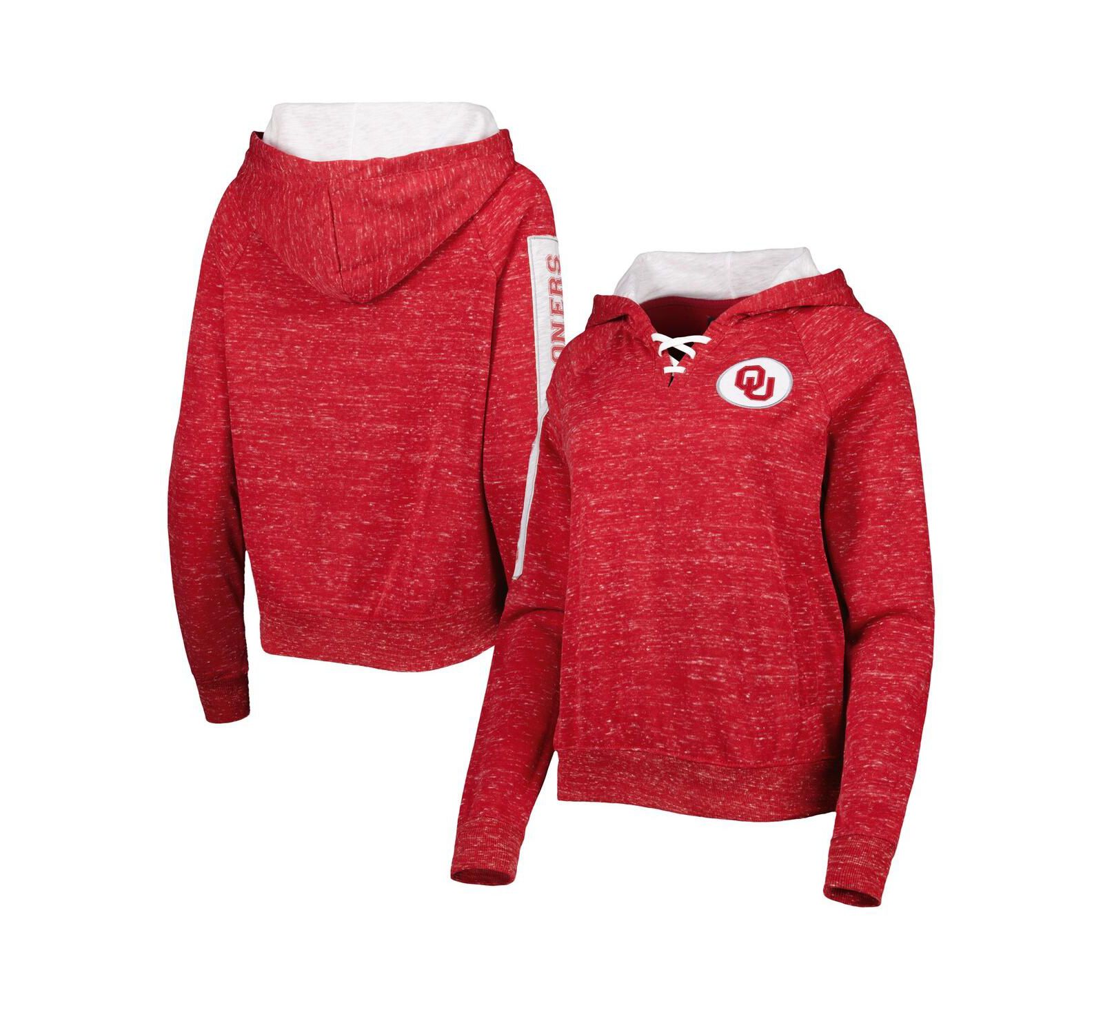 Женское худи Colosseum Crimson Oklahoma Sooners The Devil Speckle Lace-Placket Raglan Pullover