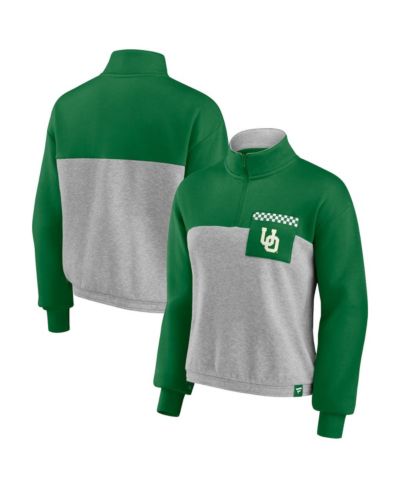 Women's Fanatics Green, Heathered Gray Oregon Ducks Sideline to Sideline Colorblock Quarter-Zip Jacket